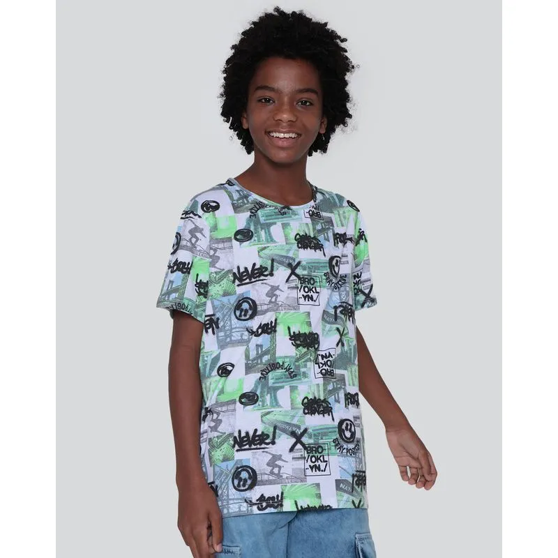 Camiseta Juvenil Manga Curta Estampa Grafite Branca 12