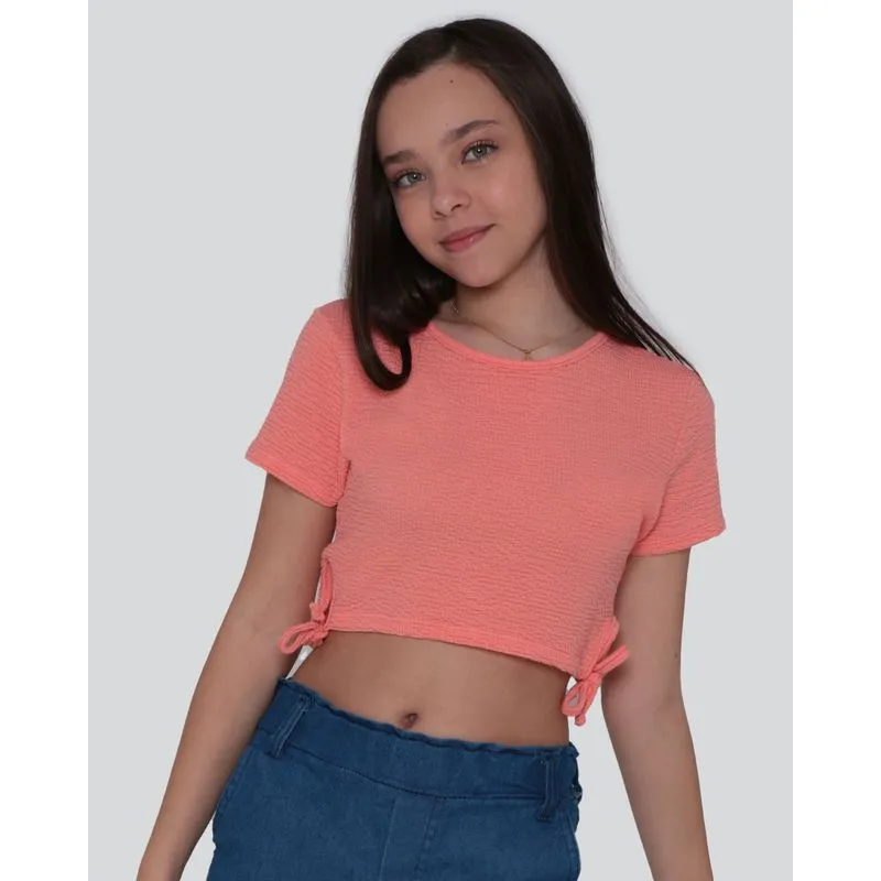 Blusa Cropped juvenil Texturizada Laranja 16