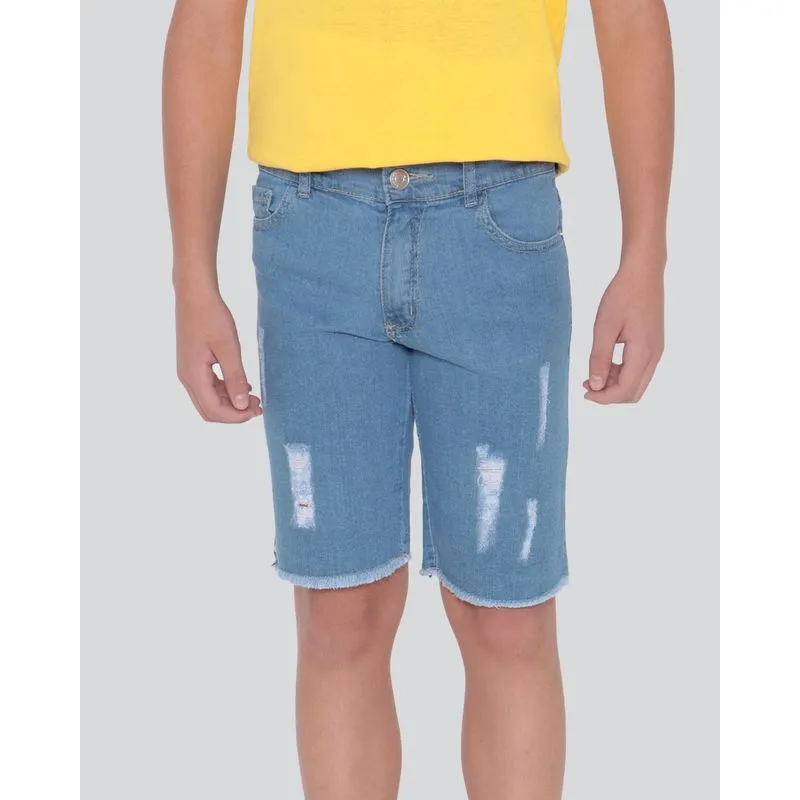 Bermuda Jeans Juvenil Destroyed Azul 10