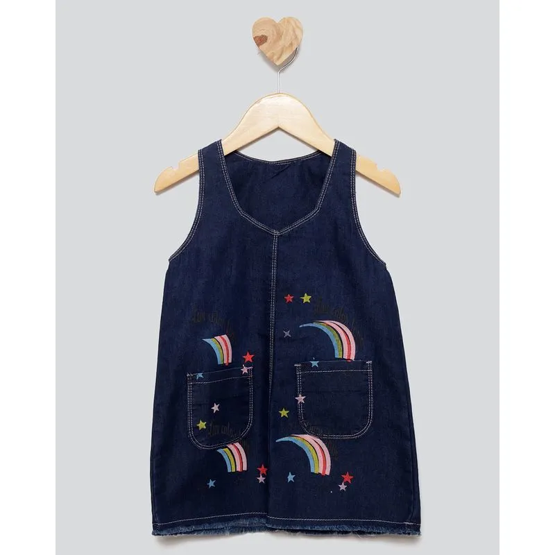 Vestido Jeans Bebê Regata Estampa Arco-íris Azul Escuro 2