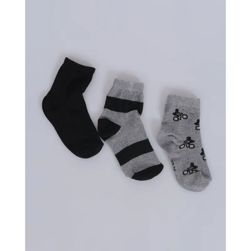 Kit Meia Infantil 3 Pares Soquete Listras Preta Cinza 30 A 33
