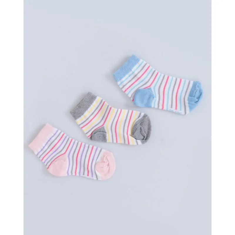 Kit Meia Infantil 3 Pares Soquete Listras Rosa Cinza Azul 30 A 33
