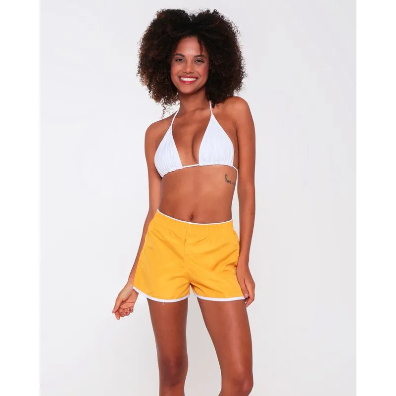 Short Feminino Praia Liso Mostarda Médio GG