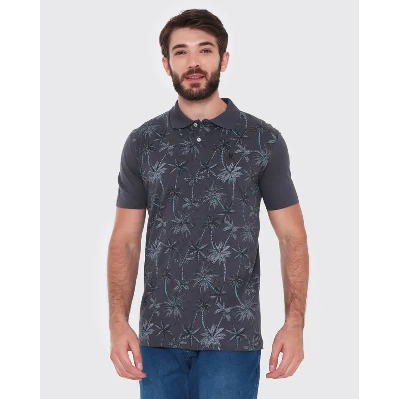 Polo Masculina Estampa Coqueiro Cinza P