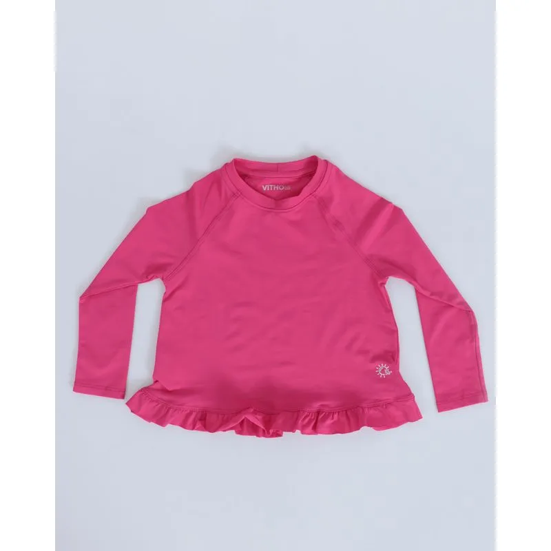 Blusa Bebê Babado Praia UV 50+ Rosa 1
