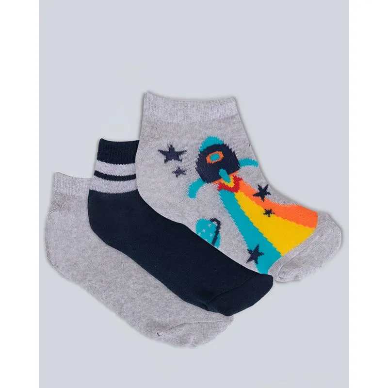 Kit Meia Infantil 3 Pares Soquete Marinho Cinza 23 A 26