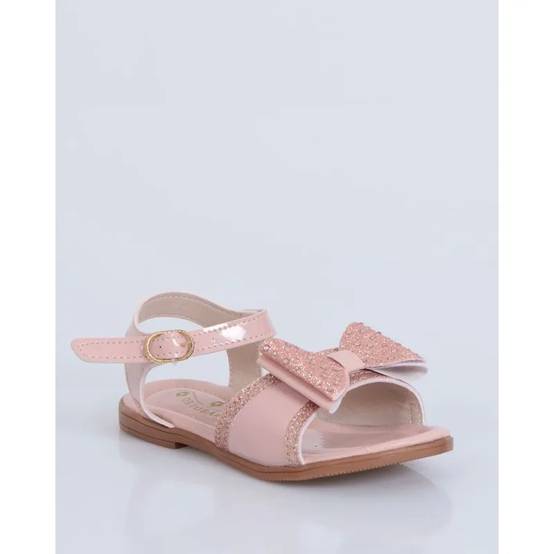 Sandália Bebê Tiras Lacinho Brilho Rosa Claro 21