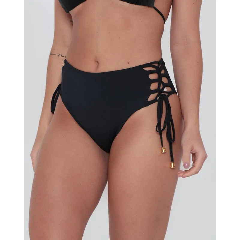 Biquíni Calcinha Feminino Hot Pant Trançado Lateral Preto M