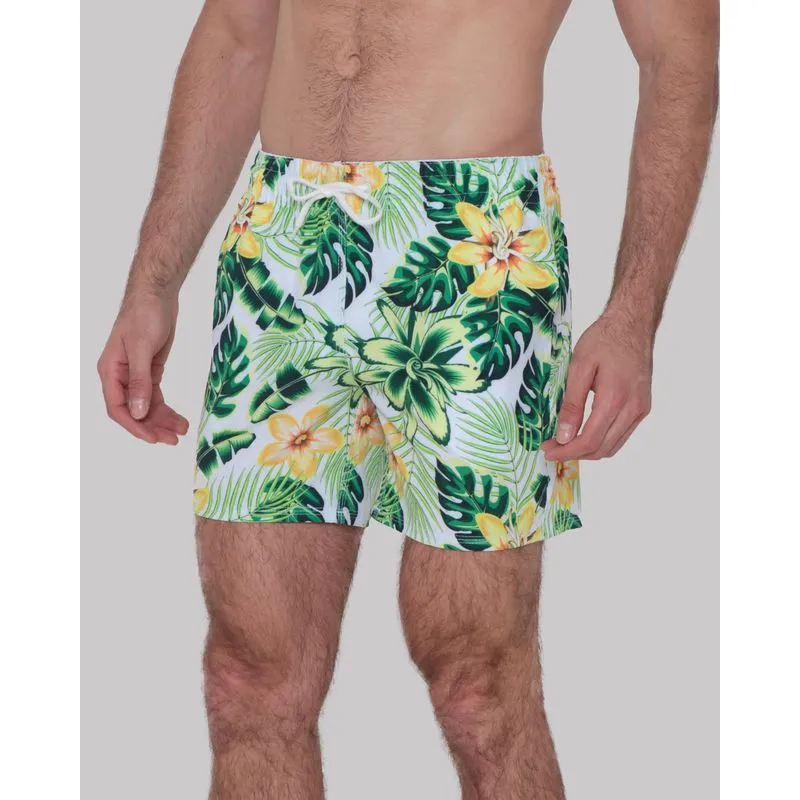 Bermuda Masculina Estampa Folhagem Branco P