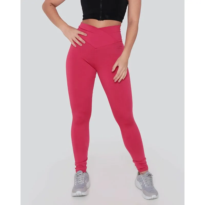 Calça Legging Fitness Lisa Cós Transpassado Rosa Médio GG