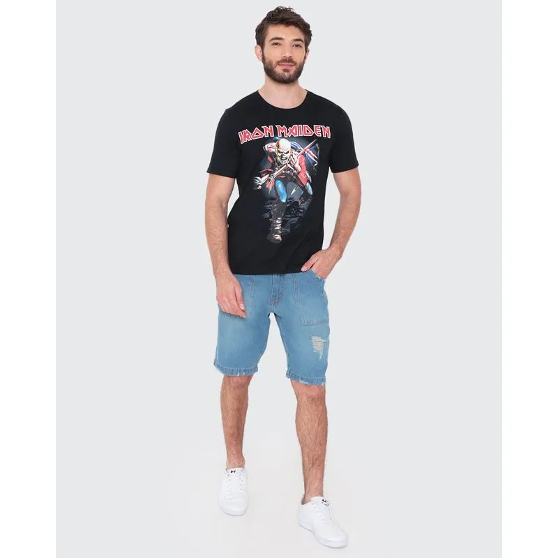 Bermuda Jeans Masculina Destroyed Azul 40