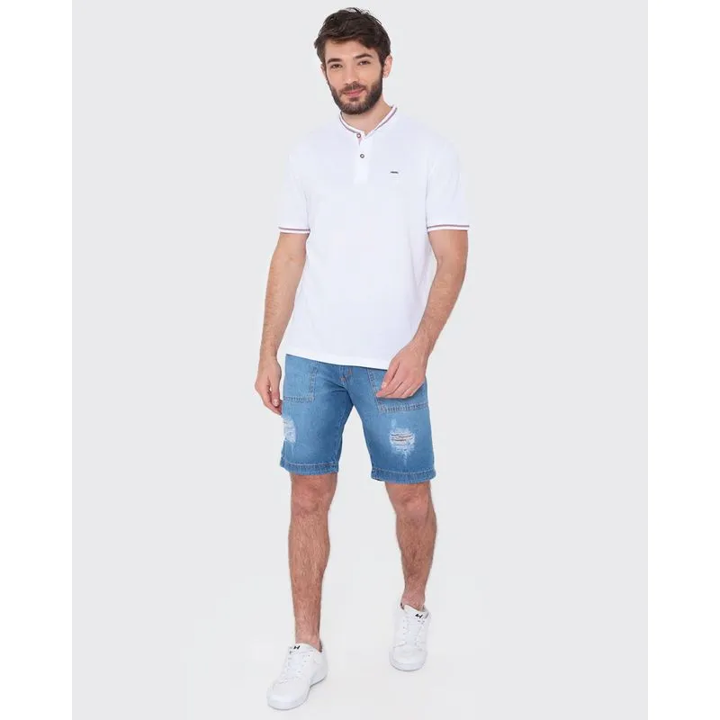 Bermuda Jeans Masculina Destroyed Azul 38
