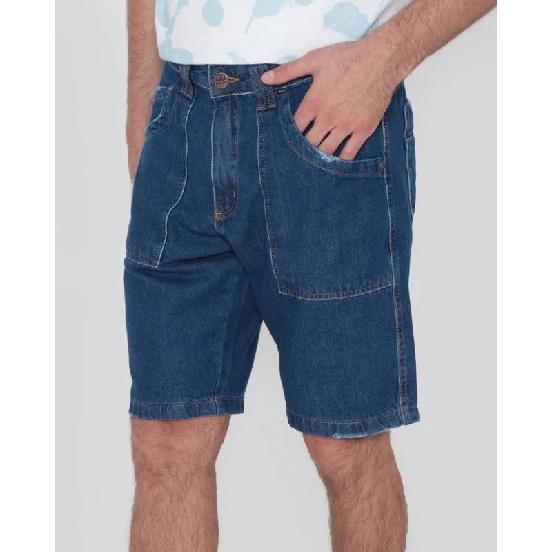 Bermuda Jeans Masculina Puídos Azul 48