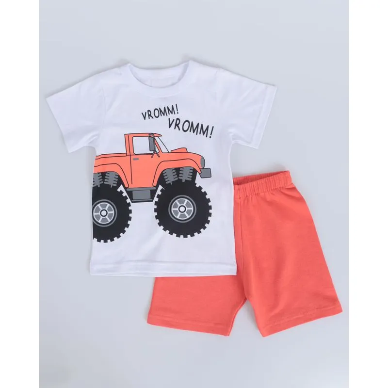 Conjunto Bebê Estampa Trator Laranja Branco 3