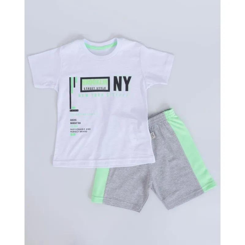 Conjunto Bebê Moletinho Estampa Brooklin Verde Branco 3