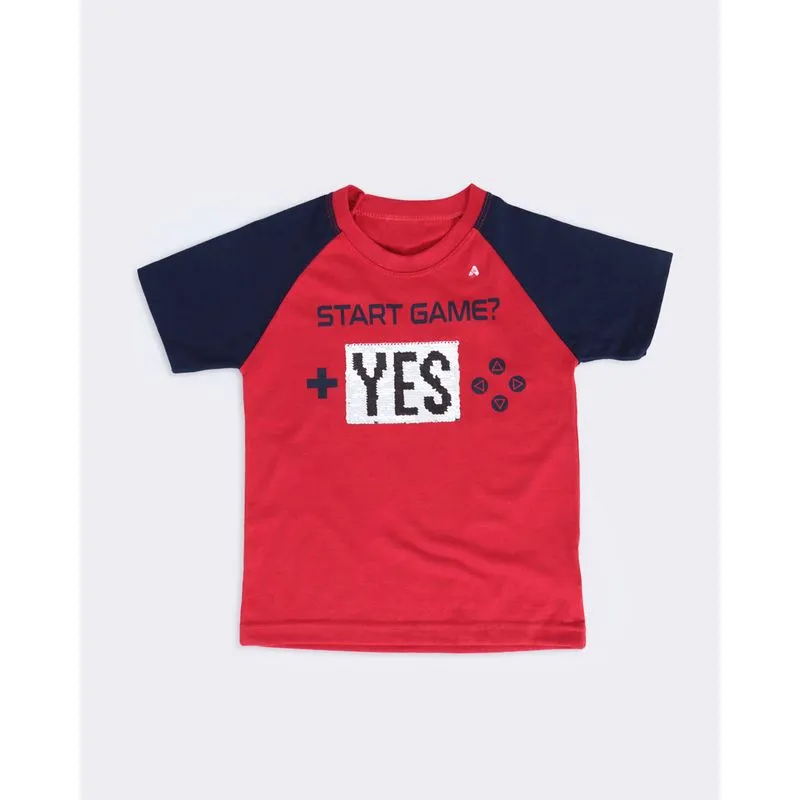 Camiseta Bebê Estampa Game Paetê Reversível Vermelha 3