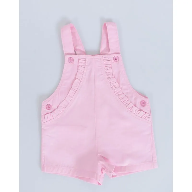 Jardineira Bebê Sarja Babado Rosa Claro 3