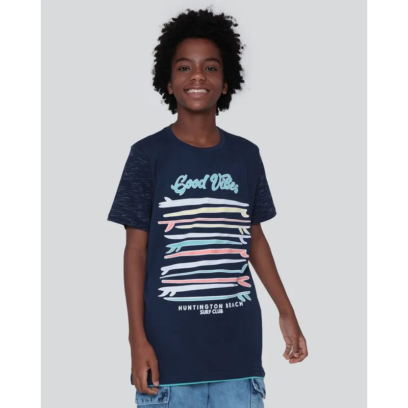 Camiseta Juvenil Manga Curta Good Vibes Marinho 12