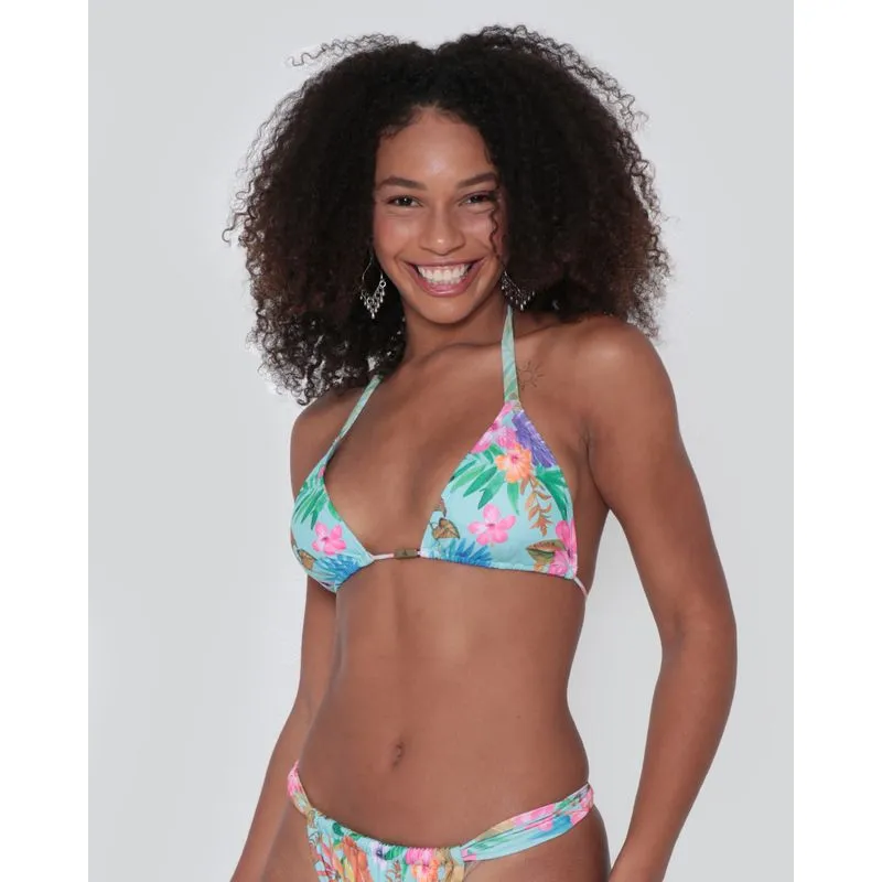 Biquíni Top Cortininha Bojo Removível Floral Azul P