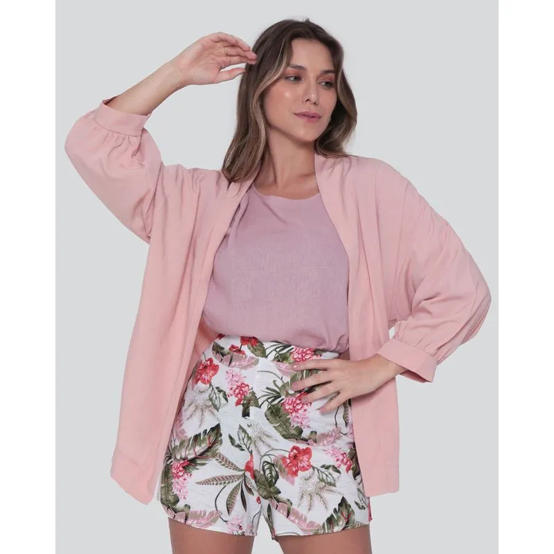 Kimono Feminino Viscose Manga 3/4 Rosa Claro M