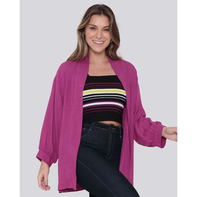 Kimono Feminino Viscose Manga 3/4 Rosa Médio M