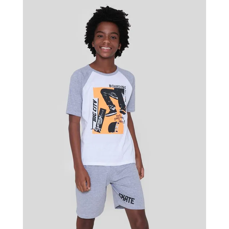 Pijama Juvenil Estampa Skate Cinza Branco 12