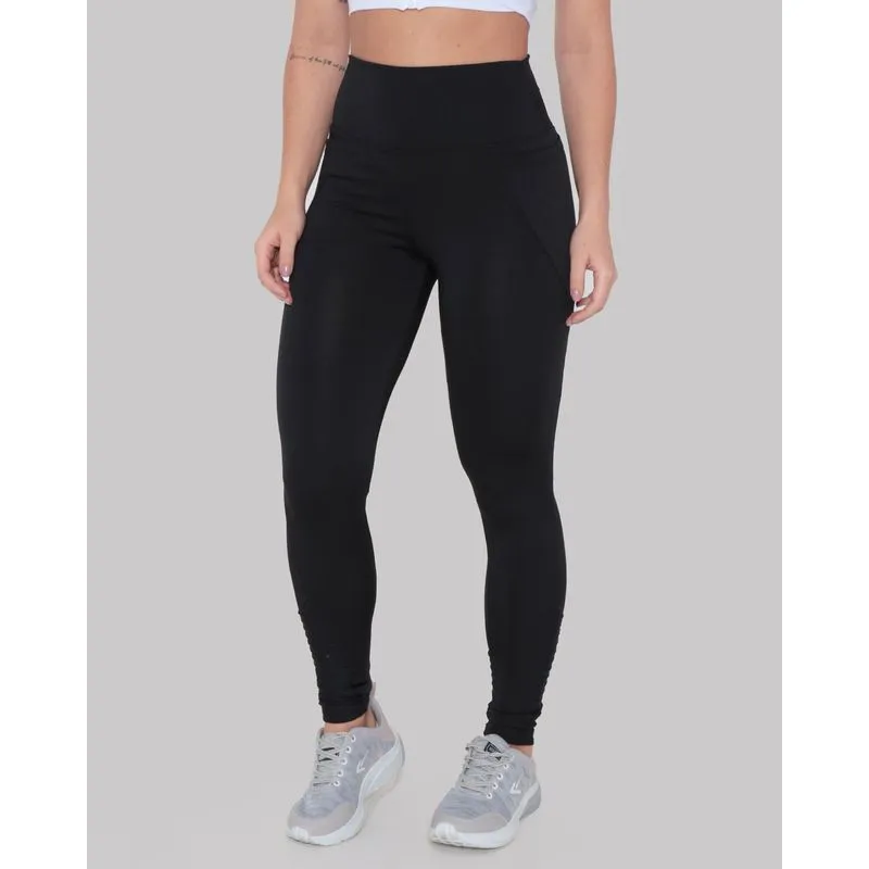 Calça Legging Fitness Cós Alto Bolso Lisa Preta M
