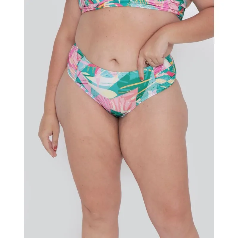 Biquíni Calcinha Plus Size Feminino Drapeado Floral Verde 44