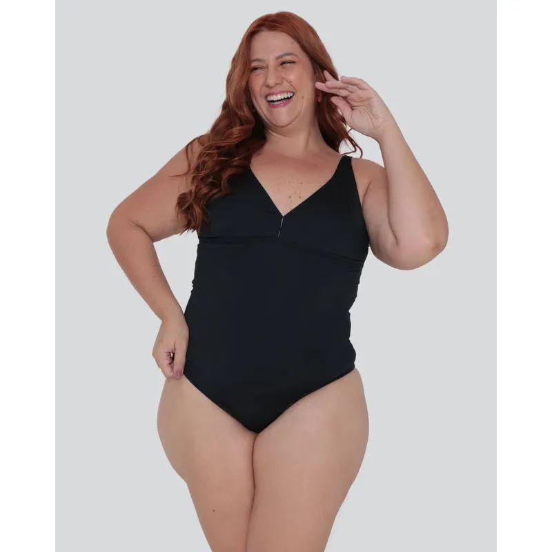 Maiô Plus Size Feminino Com Bojo Decote V Preto 46