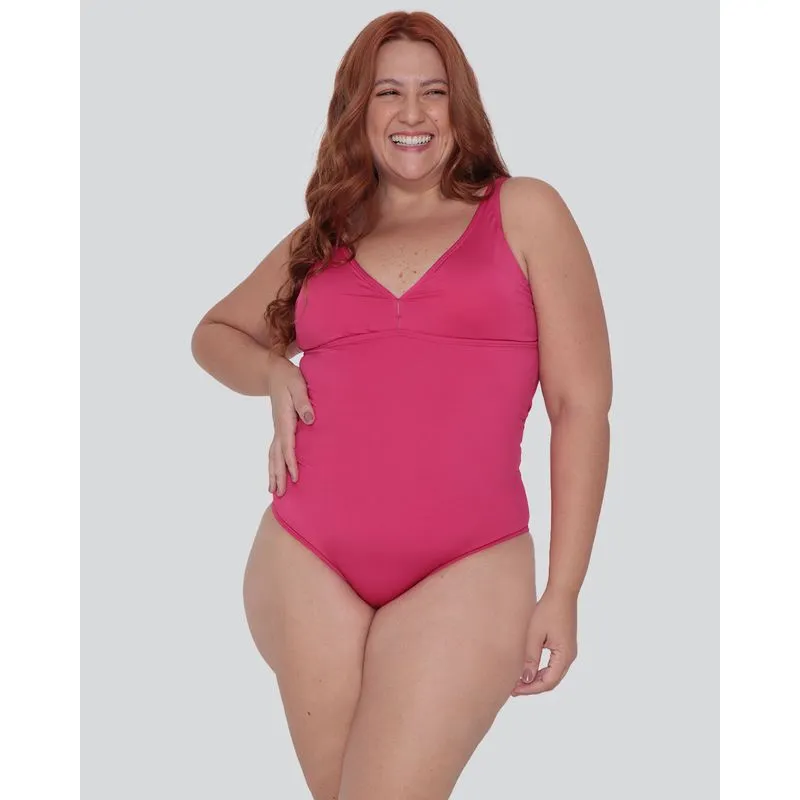 Maiô Plus Size Feminino Com Bojo Decote V Rosa 48