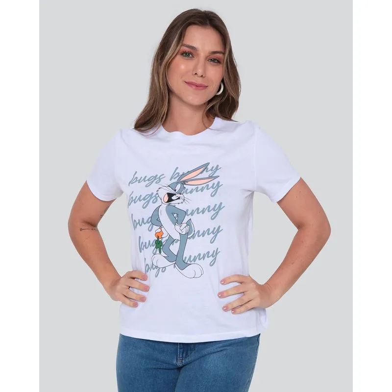 Camiseta Feminina Perna Longa Looney Tunes Branca P