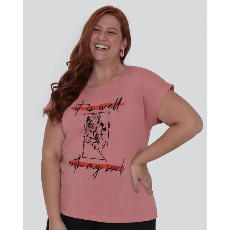 Blusa Feminina Plus Size Manga Japonesa Rosa Claro G2
