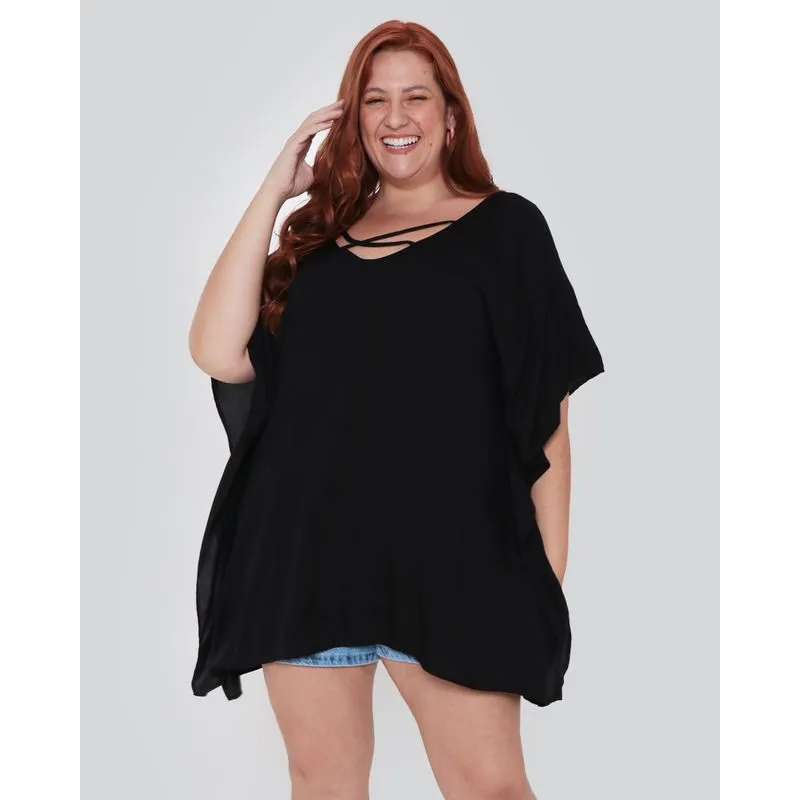 Saída de Praia Plus Size Viscose Preta 50