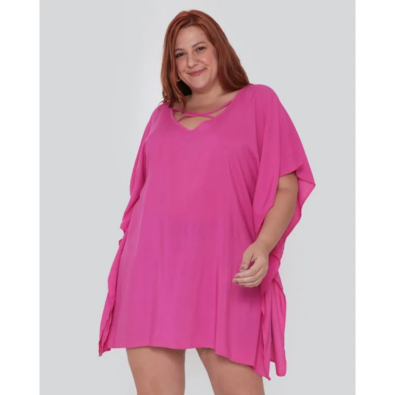 Saída de Praia Plus Size Viscose Rosa 50