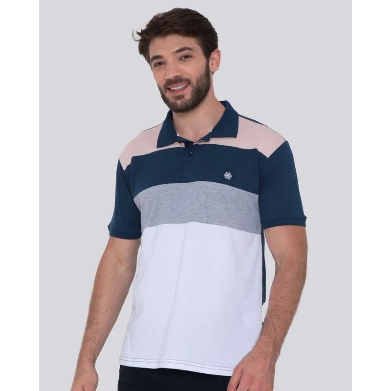 Polo Masculina Recortes Marinho Branco P