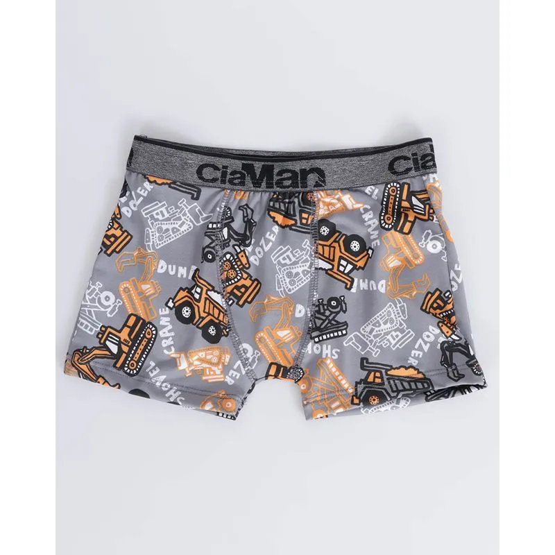 Cueca Infantil Boxer Trator Cinza Claro 8