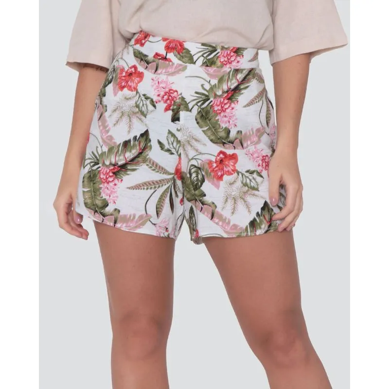 Short Viscose Feminino Estampa Floral Branco G