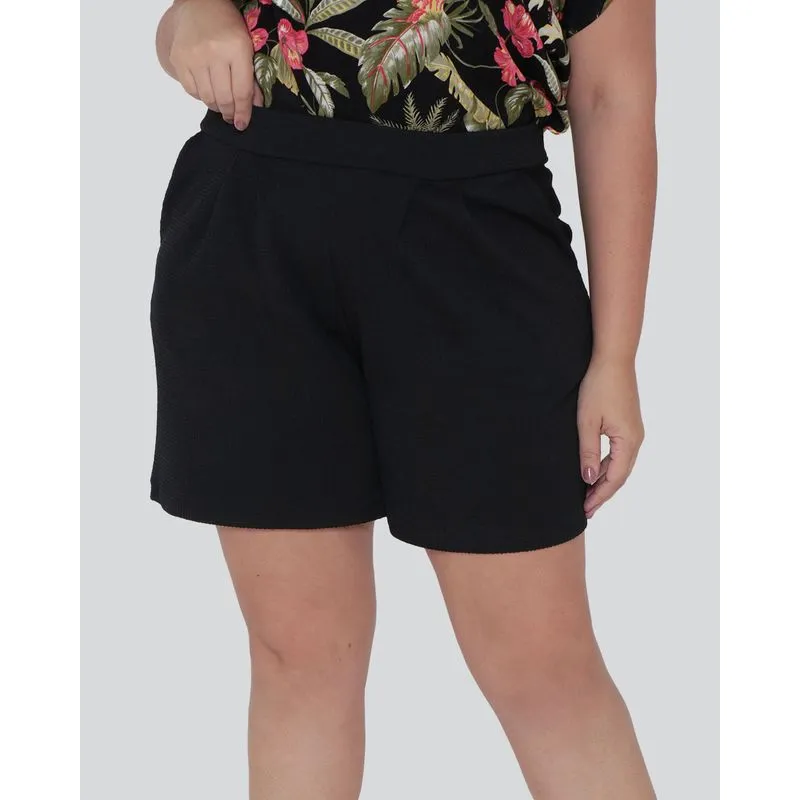 Short Feminino Plus Size Texturizado Bolsos Preto G1