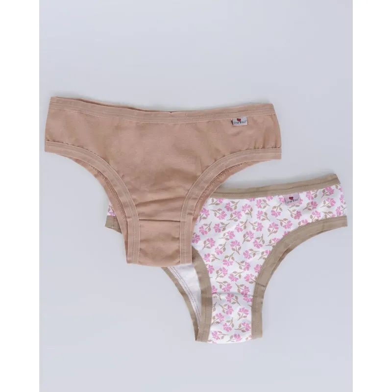 Kit 2 Calcinhas Biquíni Branca Floral Bege G