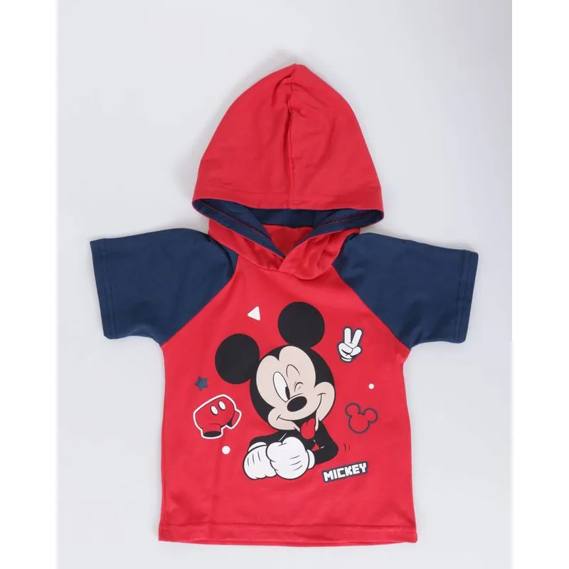 Camiseta Bebê Algodão Disney Mickey com Capuz Manga Raglan Vermelho 2