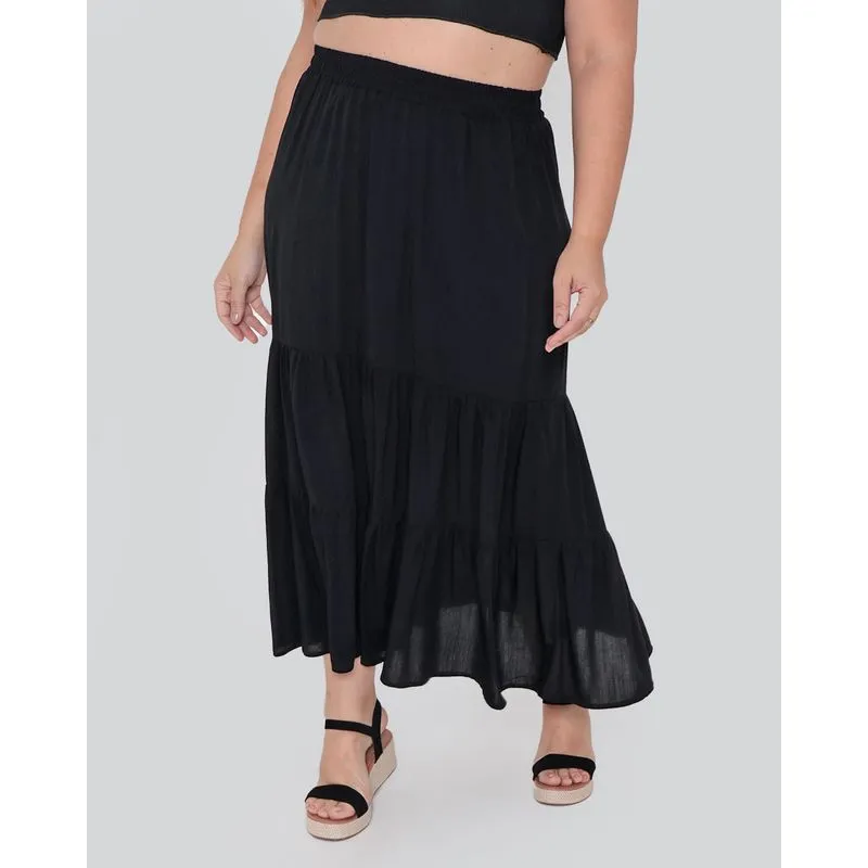 Saia Feminina Plus Size Viscose Longa Três Marias Preta G2