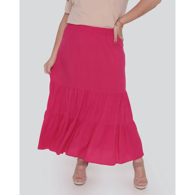 Saia Feminina Plus Size Viscose Longa Três Marias Rosa G3