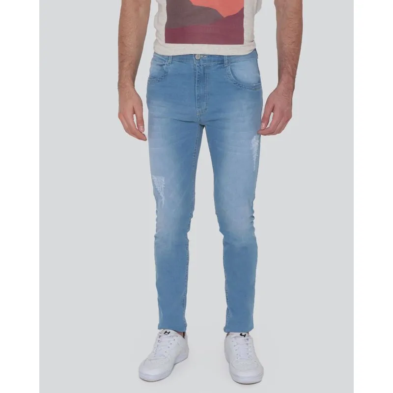 Calça Jeans Masculina Slim Destroyed Azul 44