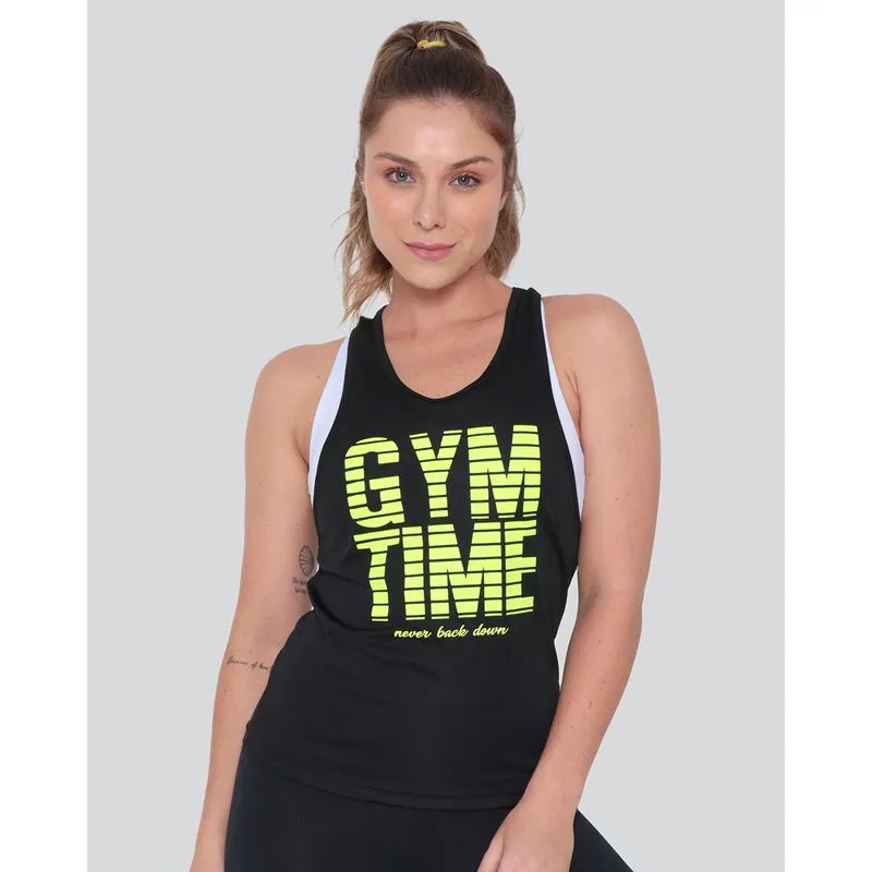 Regata Feminina Fitness Estampa Gym Time Preta M