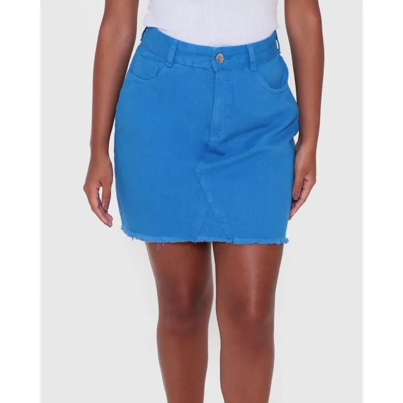 Saia Sarja Feminina Barra Desfiada Azul 44
