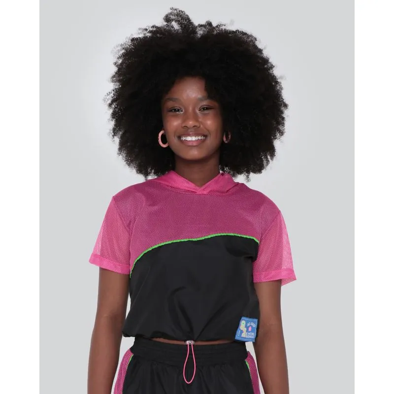 Blusa Cropped Juvenil Capuz Telado Preta 12