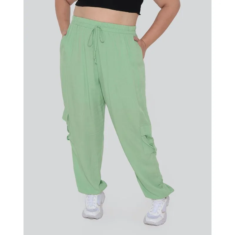 Calça Viscose Feminina Plus Size Jogger Verde G3