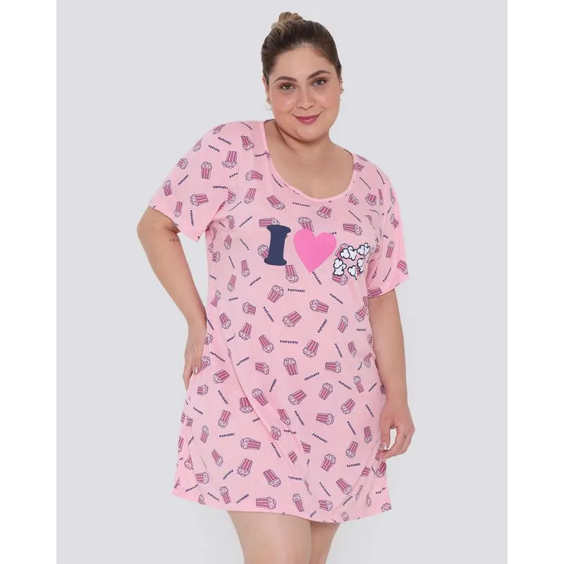 Camisola Feminina Plus Size Pipoca Rosa 50
