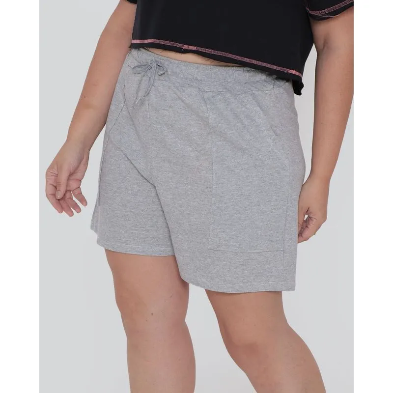 Short Feminino Plus Size Moletinho Cinza G2