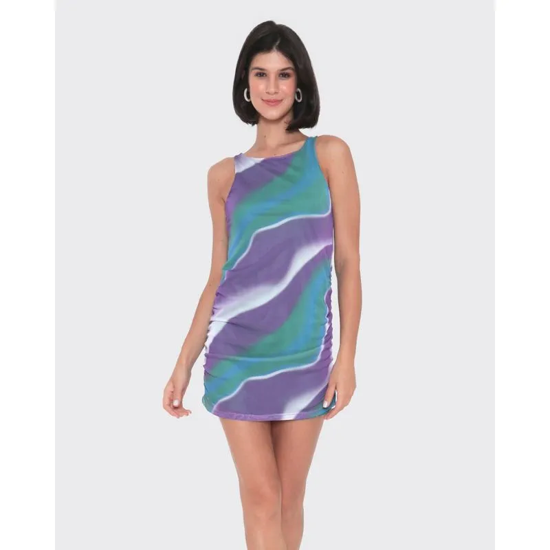 Vestido Regata Feminino Estampa Psicodélica Tule Verde GG